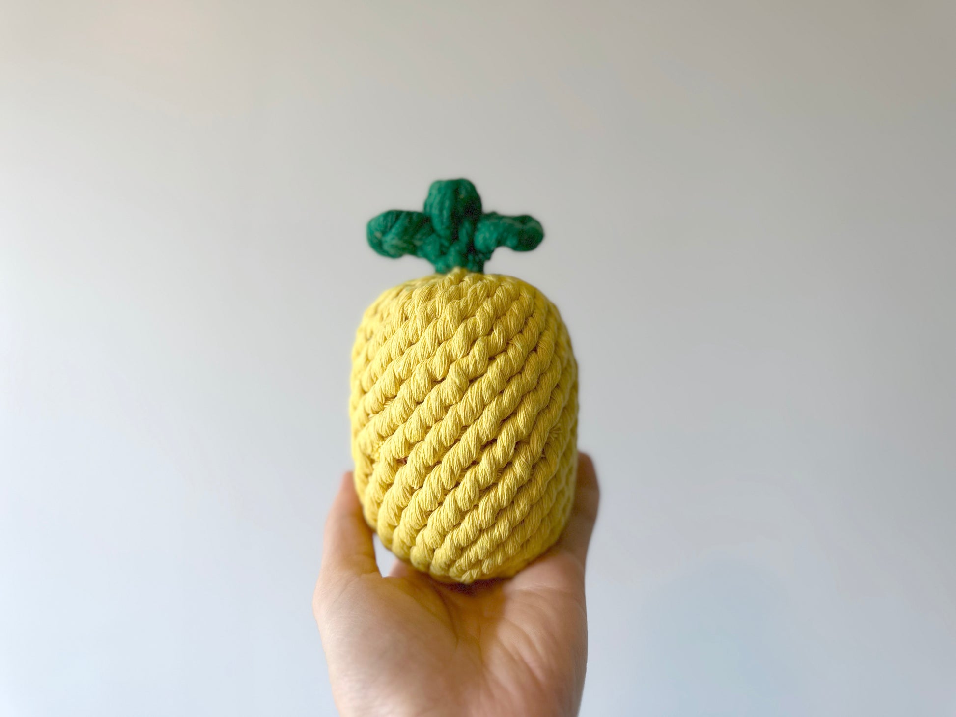 A pineapple-shaped pet toy made from durable cotton rope, perfect for chewing and interactive play, promoting dental health and keeping pets entertained.