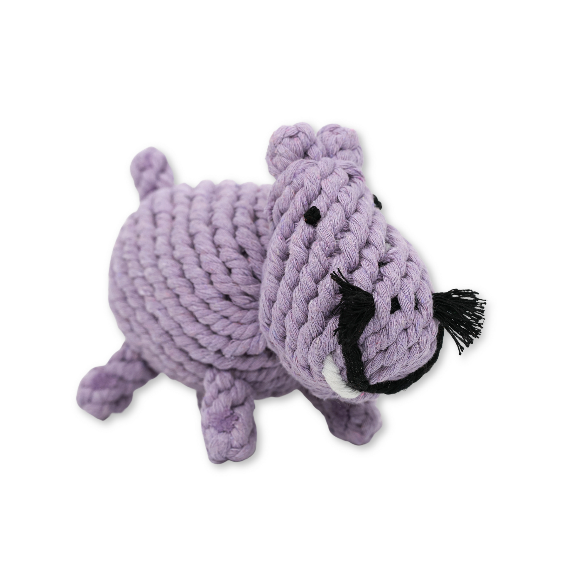 Handmade Sustainable Hippo Rope Toys, Dog Chew Toys, Purple Hippo Rope Chew Toy