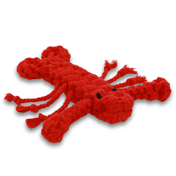 Handmade Eco-Friendly Rose the Lobster Pet Rope Toy – Durable and fun lobster-shaped dog toy made from sustainable materials, perfect for chewing, tugging, and interactive play.