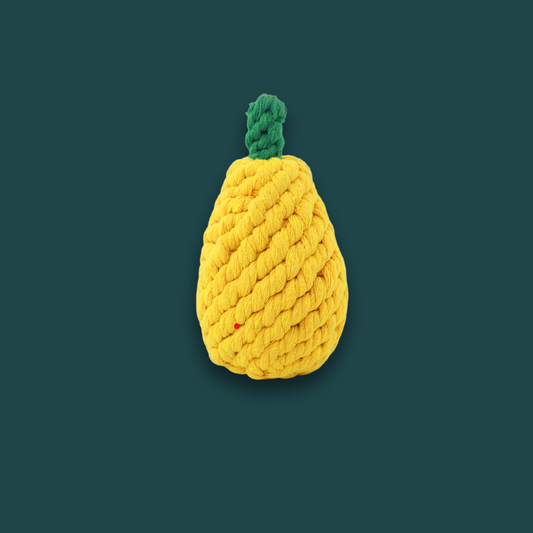 Colorful fruit-themed woven pet toy collection, perfect for playful pets. Includes durable, handmade toys shaped like strawberries, bananas, and pineapples, ensuring hours of fun and exercise for your furry friends.