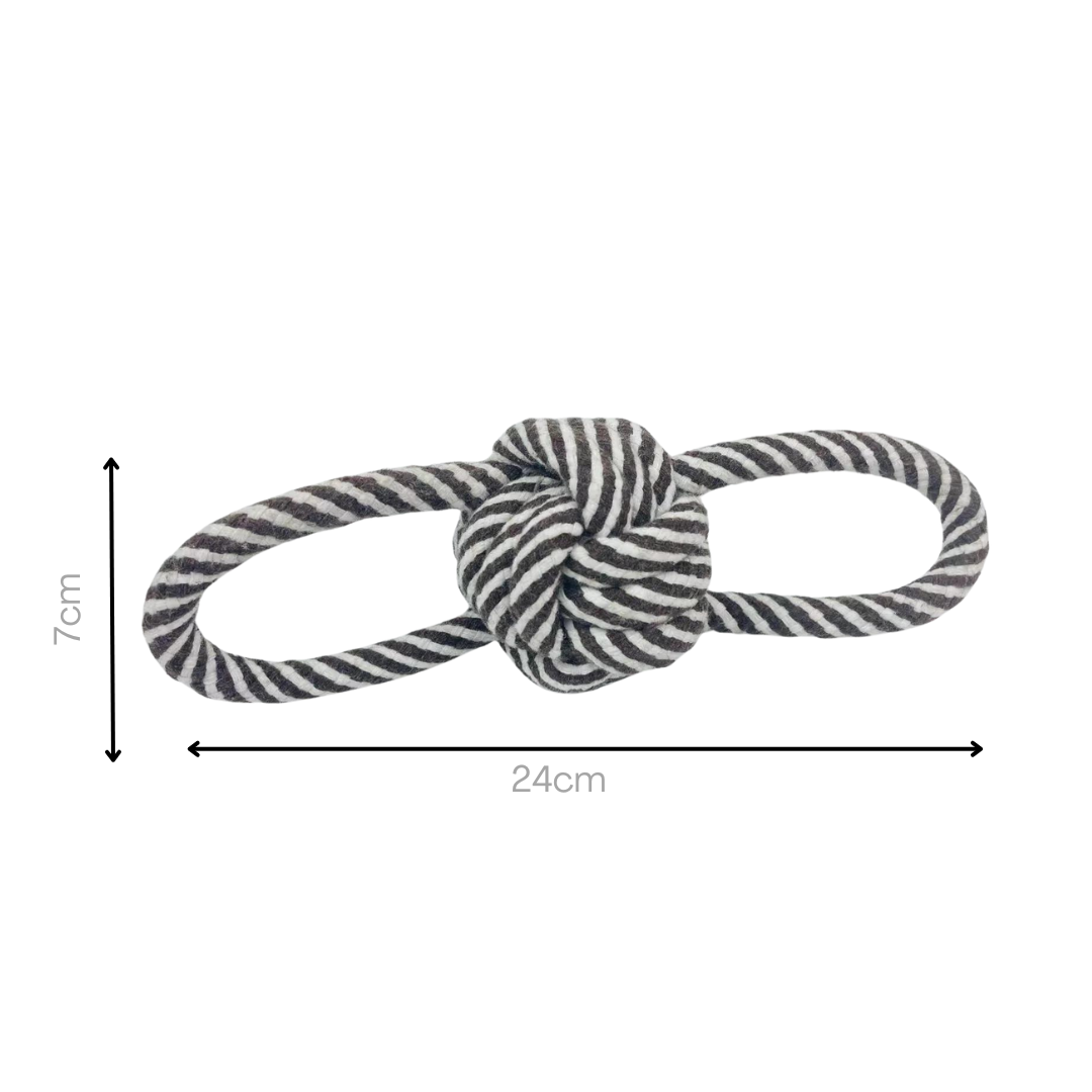 Black and white cotton rope woven pet toys. Fun and durable for your furry friends!