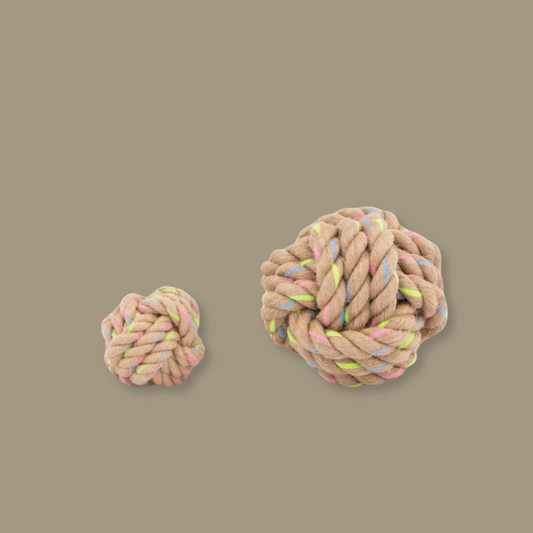 Hand-woven pet toy with hemp rope and cotton, ideal for interactive play.