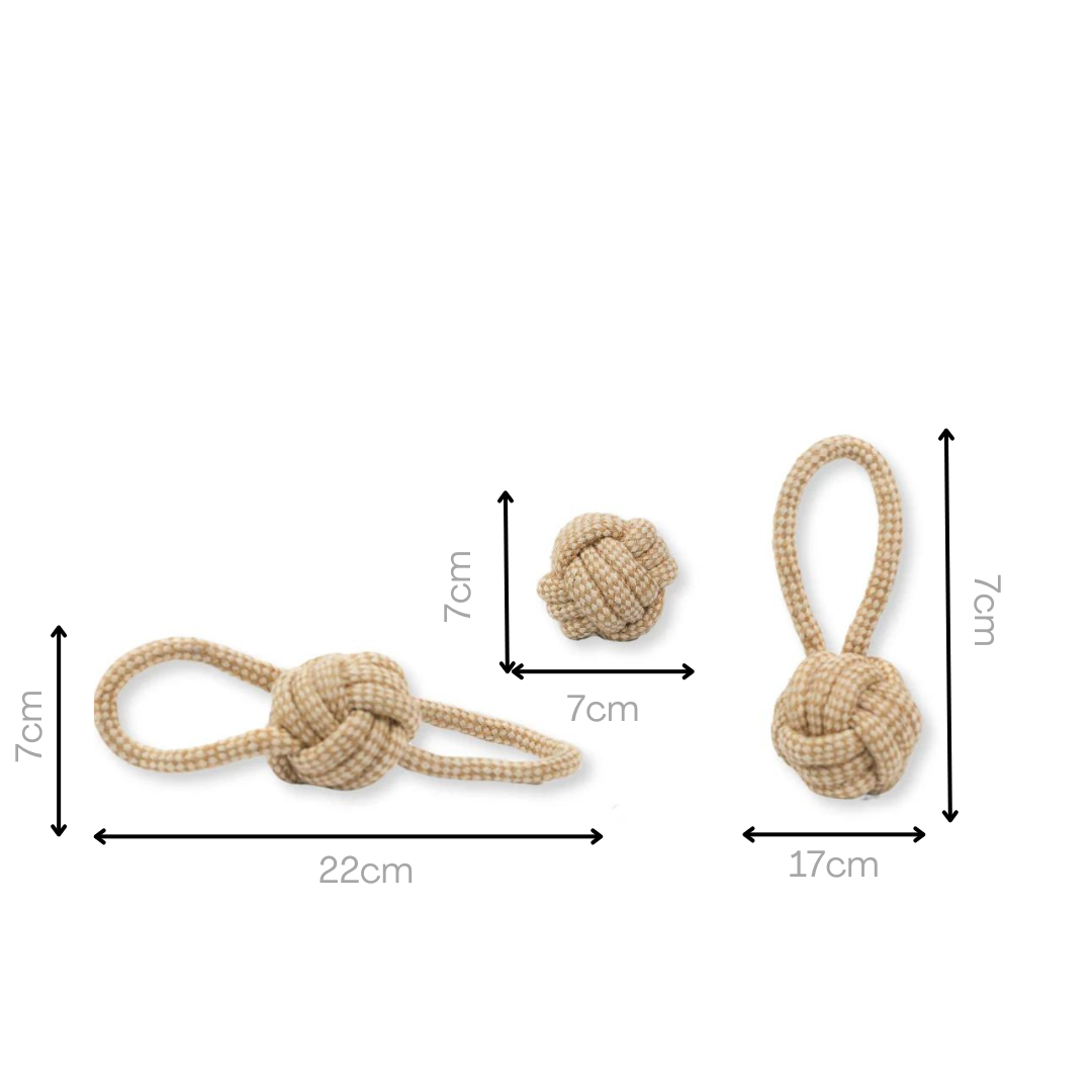 Hand-woven pet toy with hemp rope and cotton, ideal for interactive play.