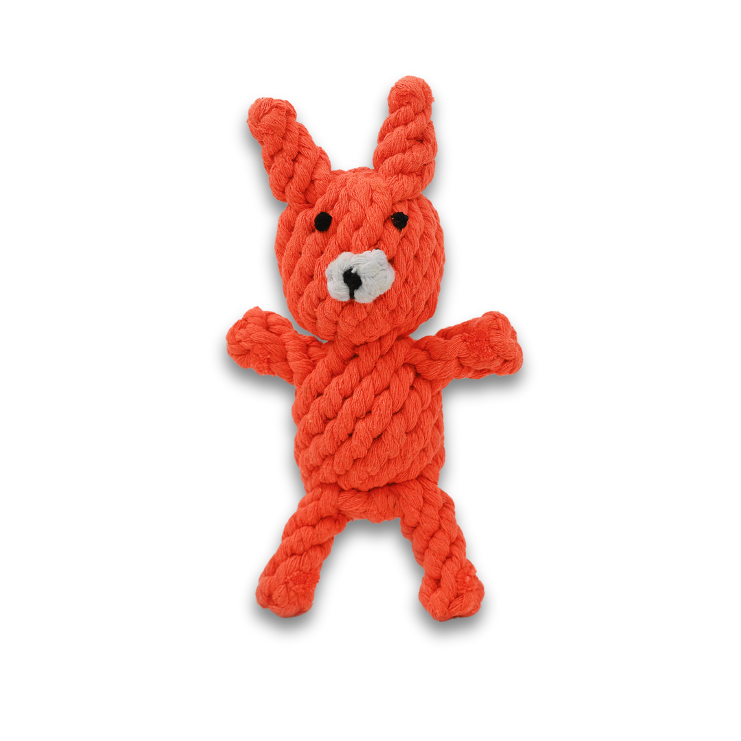 Sustainable Handmade Eco-Fox Chew Rope Toy - A durable, eco-friendly rope toy shaped like a fox, crafted by hand. Ideal for dogs who love to chew, with vibrant colors and a robust design for engaging play and dental health.