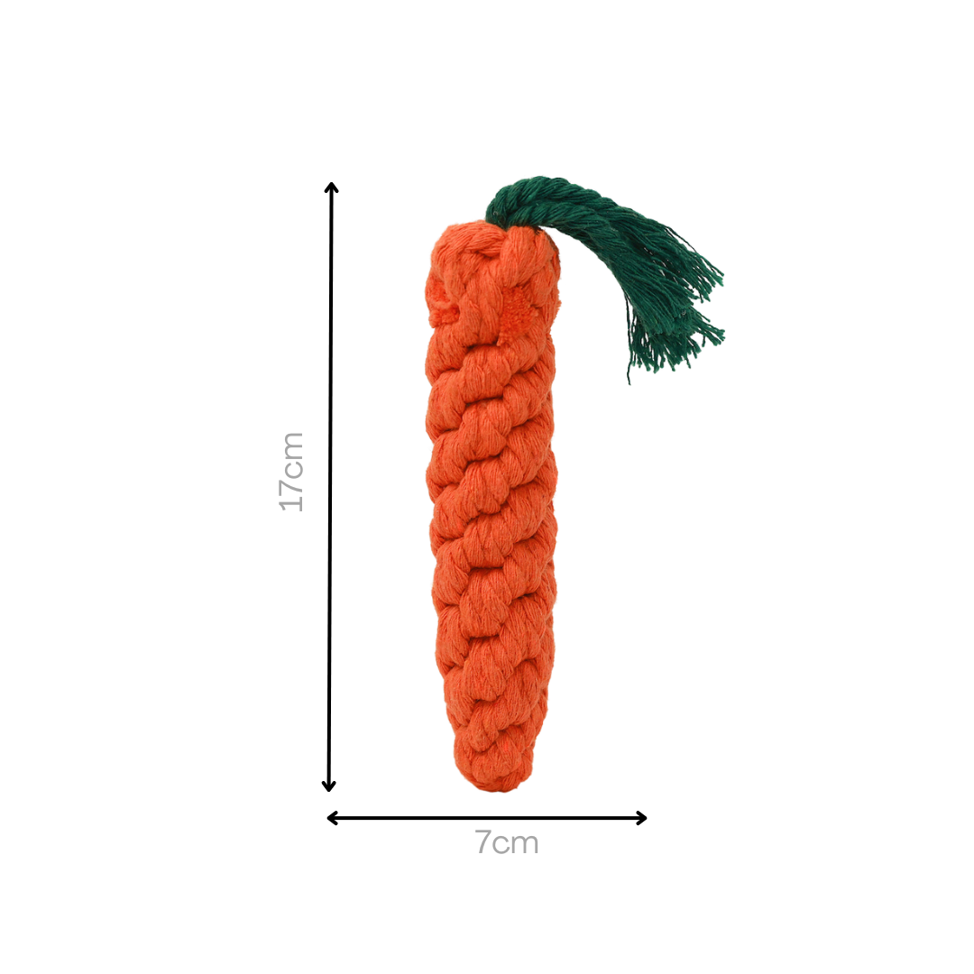 An orange large-sized pet toy made of carrot-shaped cotton rope. It&#39;s soft, colorful, and perfect for your furry friends to play and chew. A great choice for entertainment and exercise.