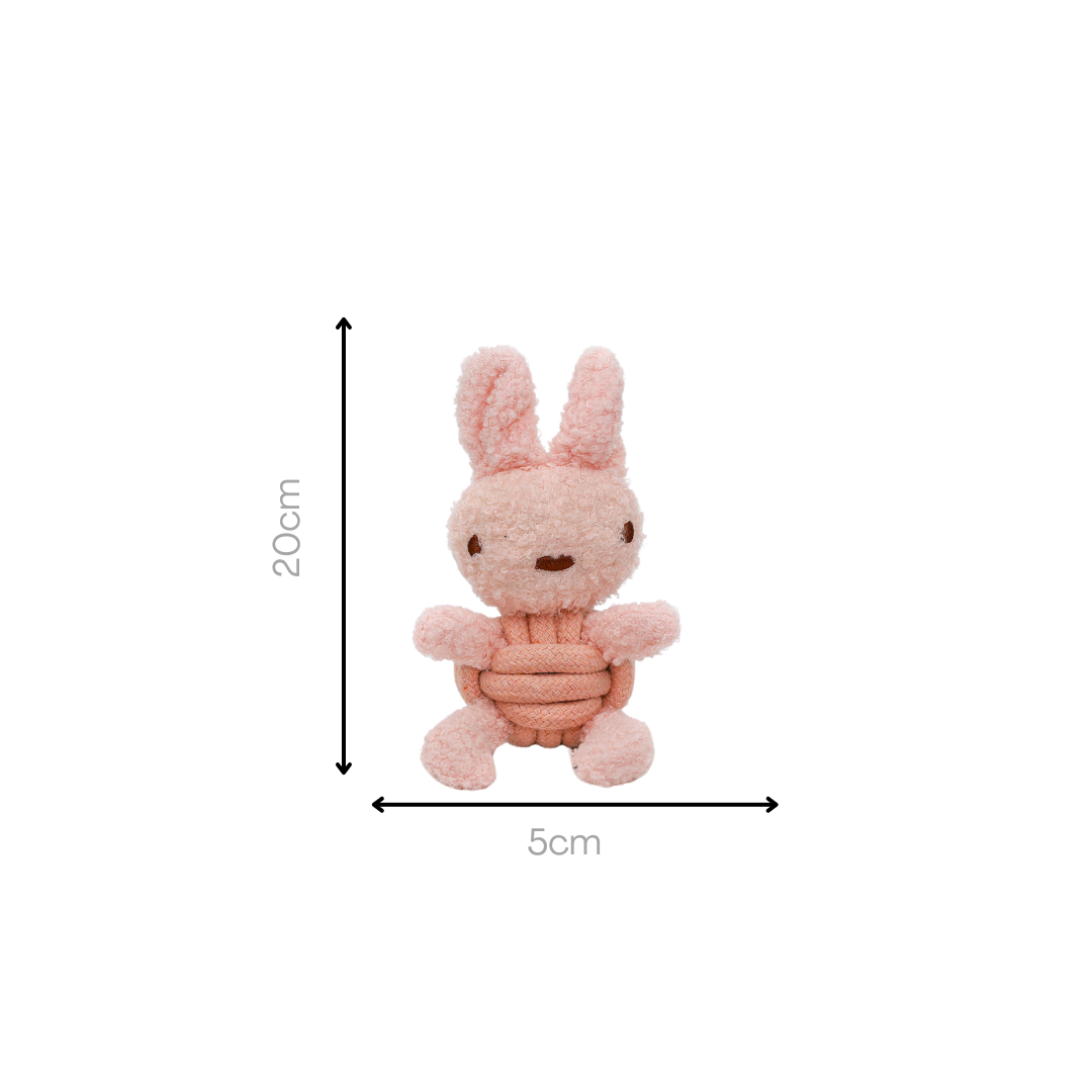 The cotton rope woven pet toys, including the pink rabbit, beige rabbit, and brown bear, are adorable and inviting. Crafted meticulously, they are soft and safe. Ideal for your pet's play and entertainment.