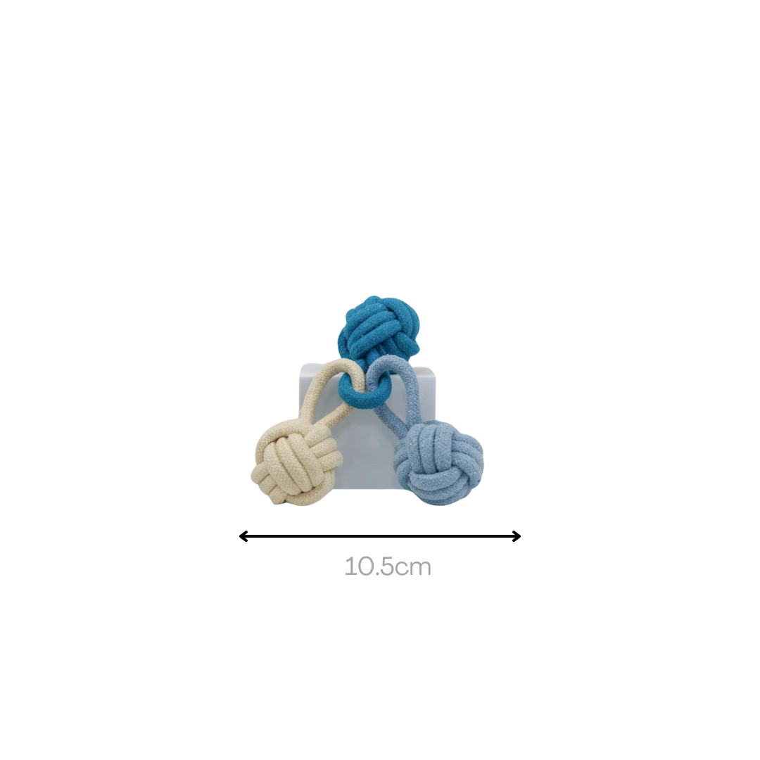 Blue and white cotton rope woven pet toys, soft and safe for your furry friends to play.