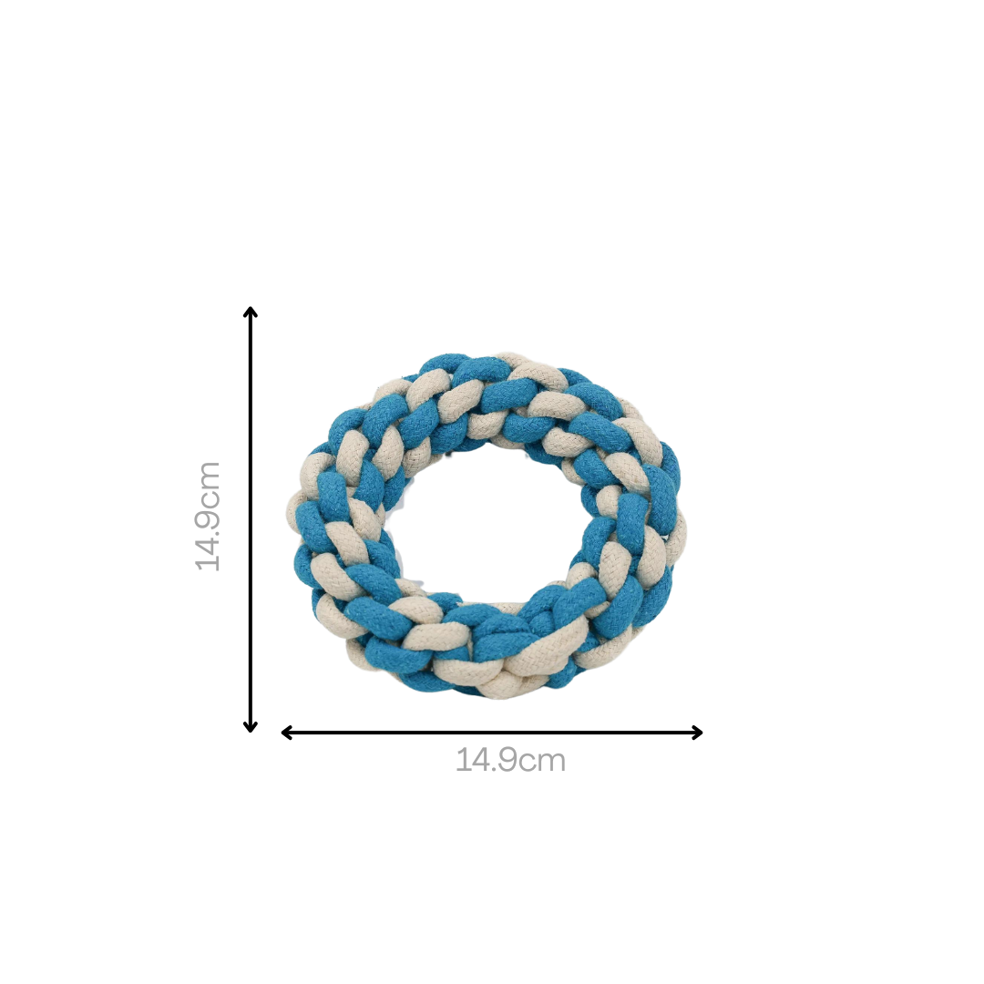 Blue and white cotton rope woven pet toys, soft and safe for your furry friends to play.