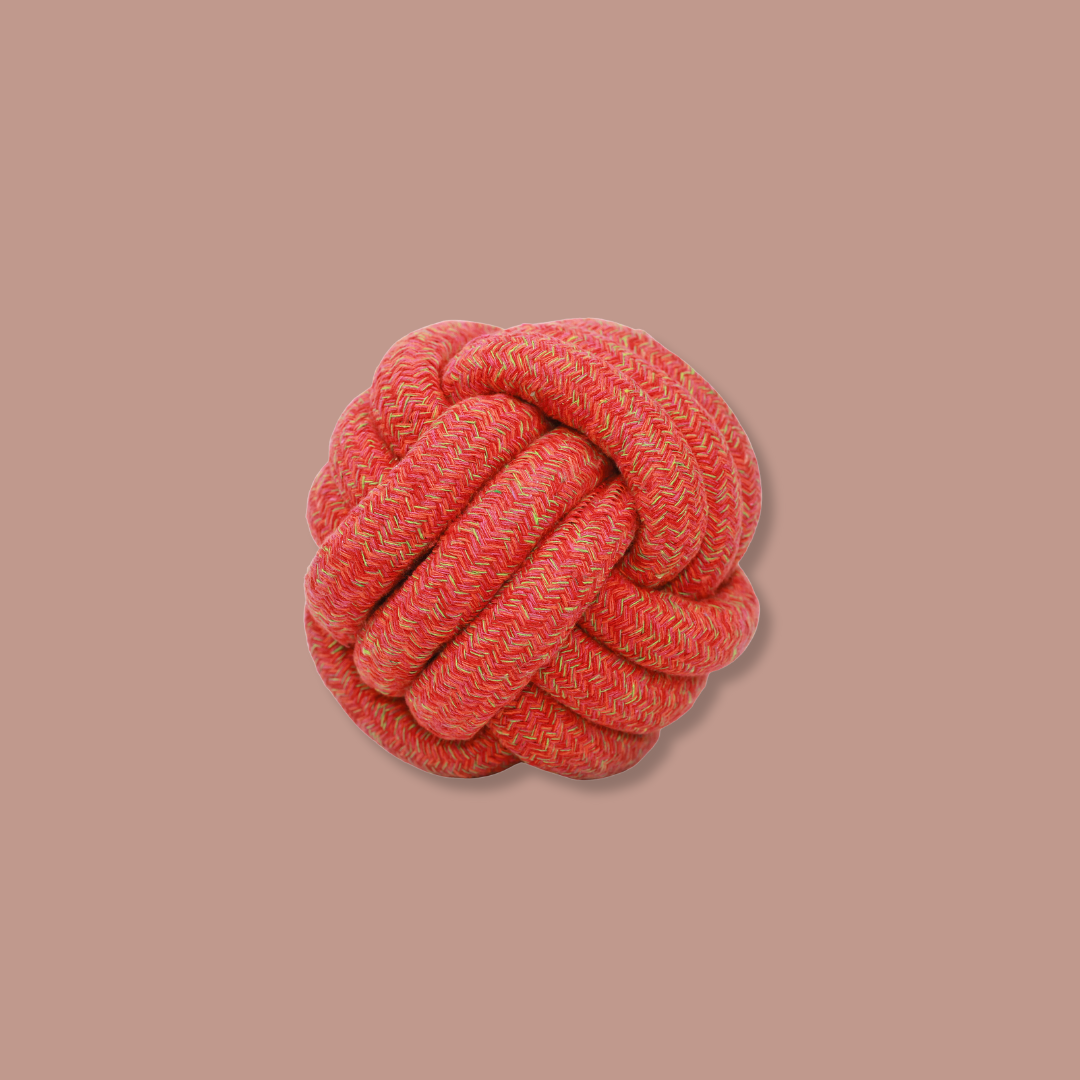 Red large ball pet toy handwoven with cotton rope, fun and durable for your furry friends.