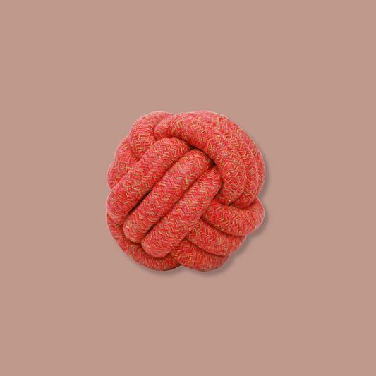 Red large ball pet toy handwoven with cotton rope, fun and durable for your furry friends.