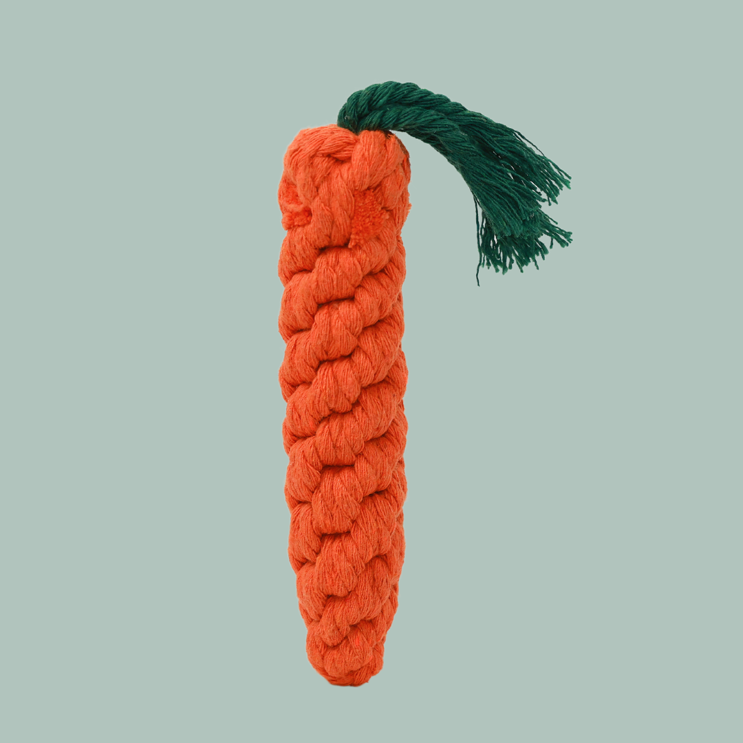 An orange large-sized pet toy made of carrot-shaped cotton rope. It&#39;s soft, colorful, and perfect for your furry friends to play and chew. A great choice for entertainment and exercise.