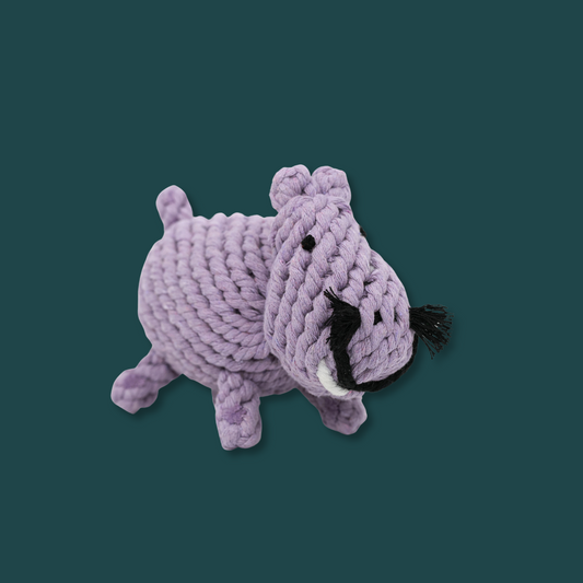 Handmade Sustainable Hippo Rope Toys, Dog Chew Toys, Purple Hippo Rope Chew Toy