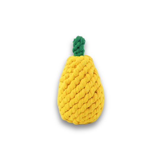 Colorful fruit-themed woven pet toy collection, perfect for playful pets. Includes durable, handmade toys shaped like strawberries, bananas, and pineapples, ensuring hours of fun and exercise for your furry friends.