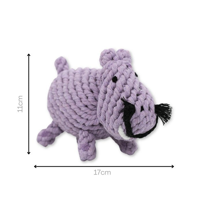 Handmade Sustainable Hippo Rope Toys, Dog Chew Toys, Purple Hippo Rope Chew Toy